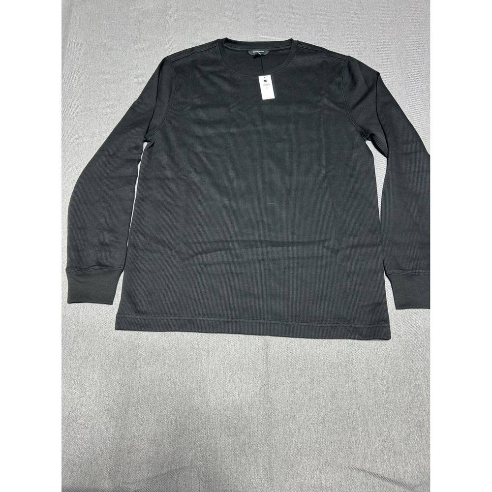 Banana Republic Thermal Shirt Mens Medium Black Long Sleeve Ribbed Waffle Knit